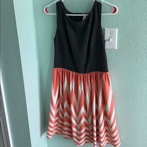 Grey white & coral dress